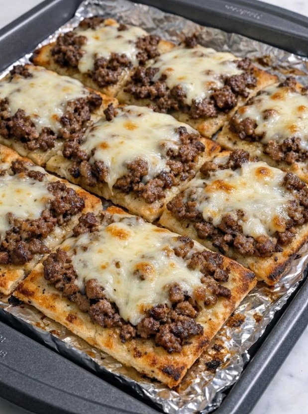 Oven-Baked 4-Ingredient Beef Flatbread Squares