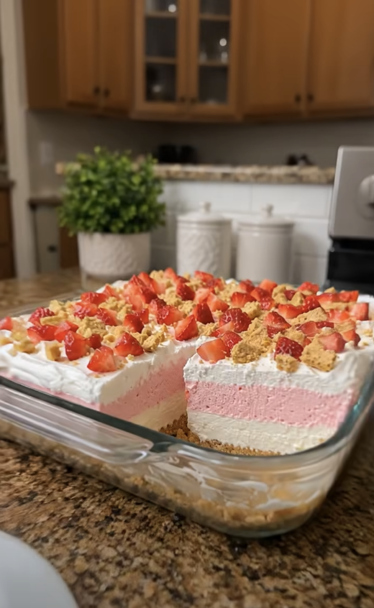 No Bake Strawberries and Cream Delight: Creamy Layered Dessert With Golden Oreos