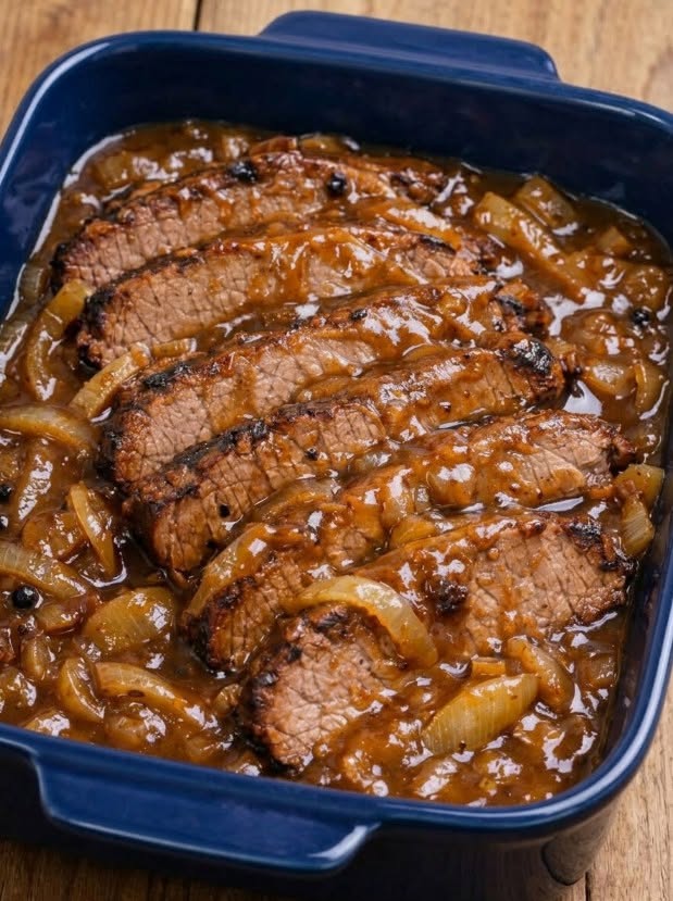 Slow Cooker 4-Ingredient Onion Beef Brisket That Turns Out Tender Every Time