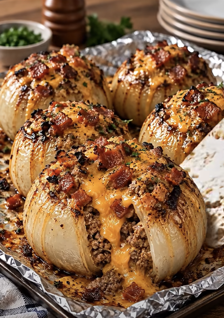 Firecracker Bacon Cheddar Cheeseburger Stuffed Onion Bombs: Spicy BBQ Dinner
