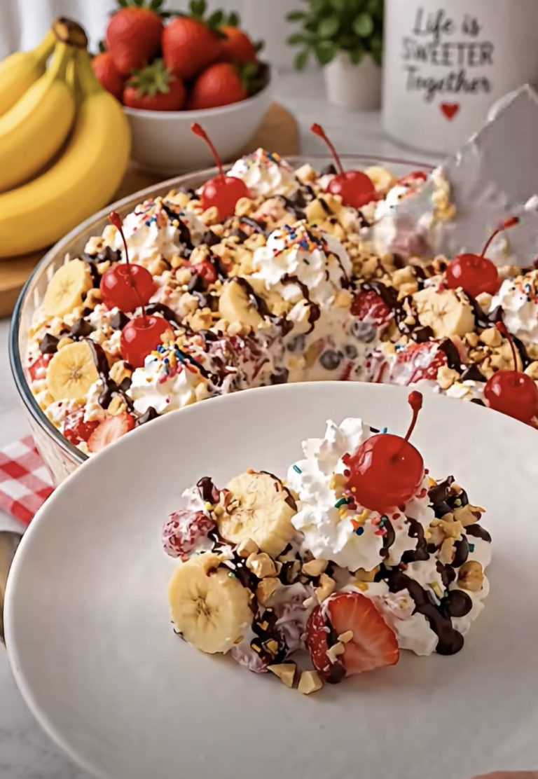 No-Bake Banana Split Fluff Salad: Easy Creamy Dessert