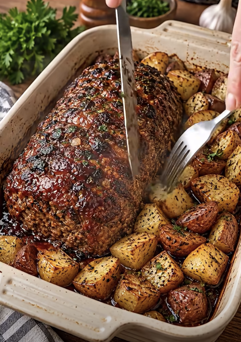 Garlic Herb Glazed Meatloaf with Roasted Potatoes: Easy Family Dinner