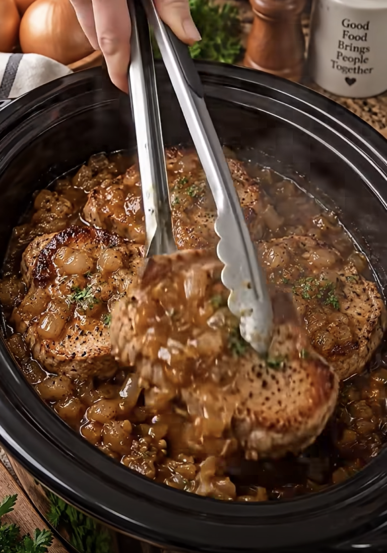 Slow Cooker French Onion Pork Chops: Cheesy Comfort Food Dinner