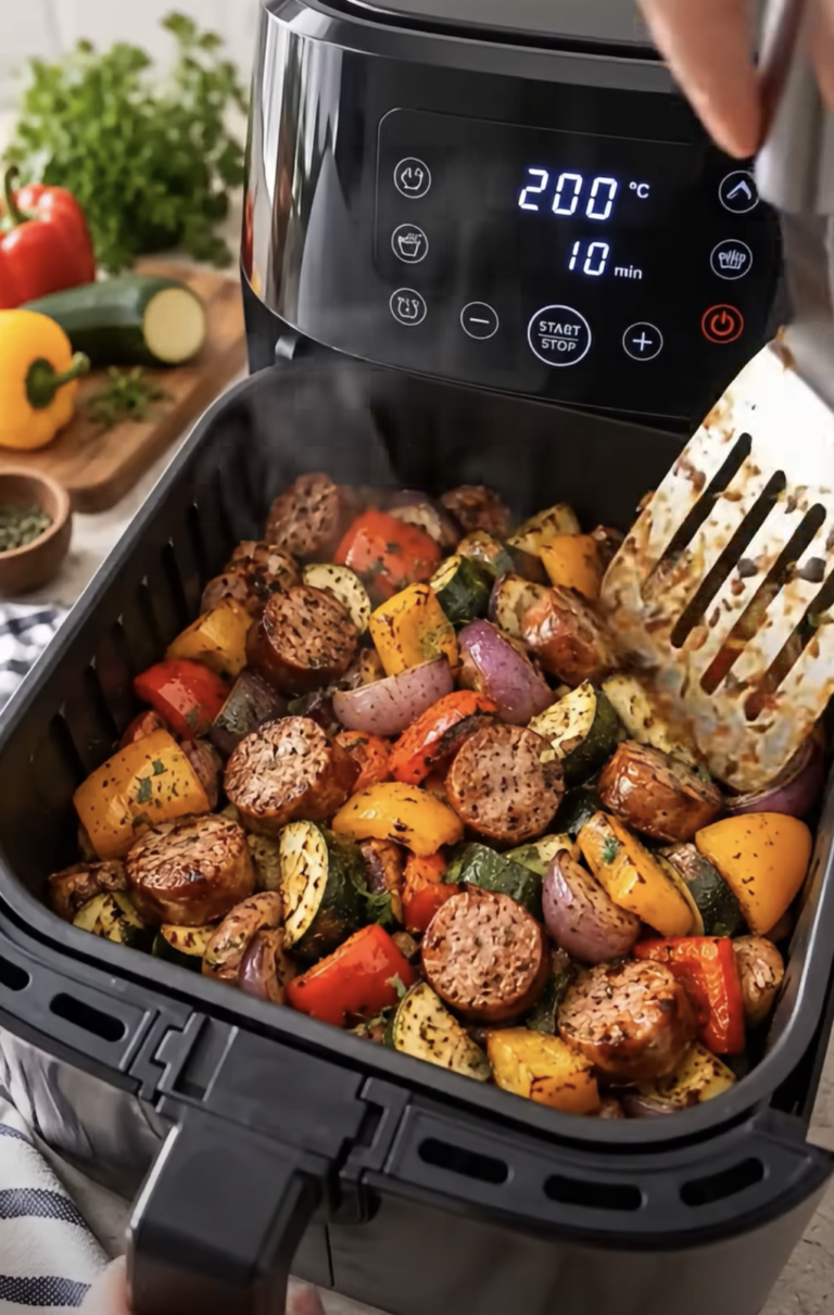 10-Minute Air Fryer Chicken Sausage & Veggies: Quick Easy Dinner