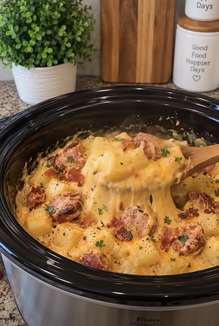 Crockpot Cheesy Potatoes and Beef Kielbasa: Easy Comfort Dinner