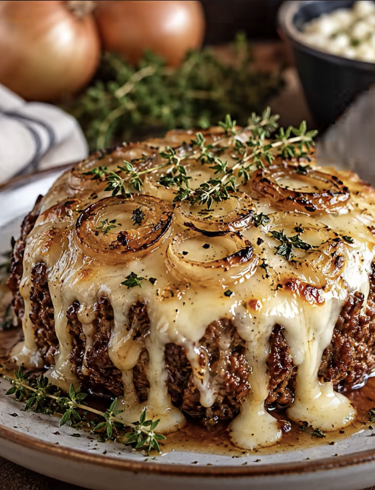 Savory French Onion Meatloaf with Gooey Swiss Cheese Delight