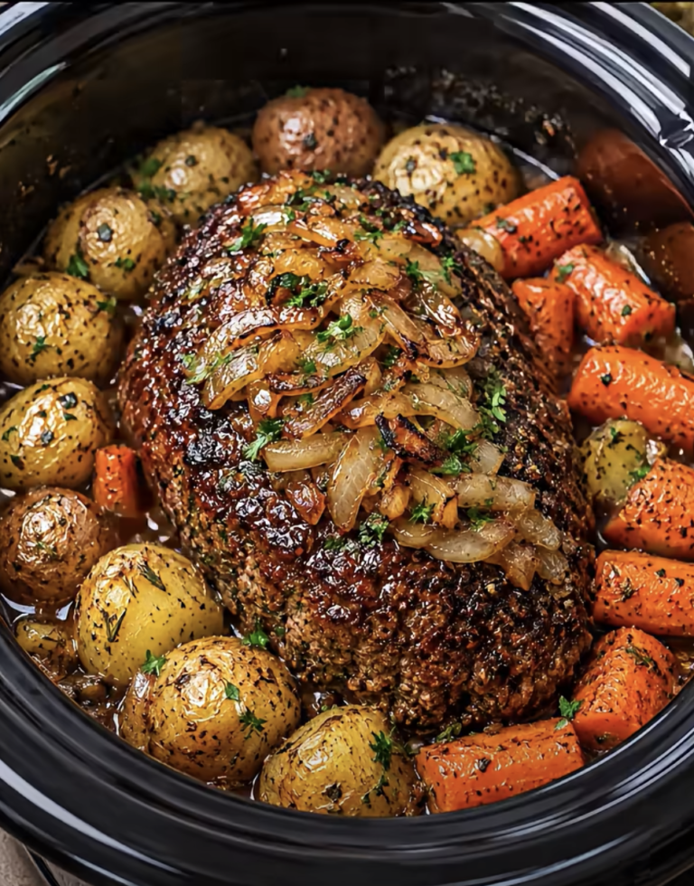 Slow Cooker Beef Pot Roast with Caramelized Onions & Vegetables