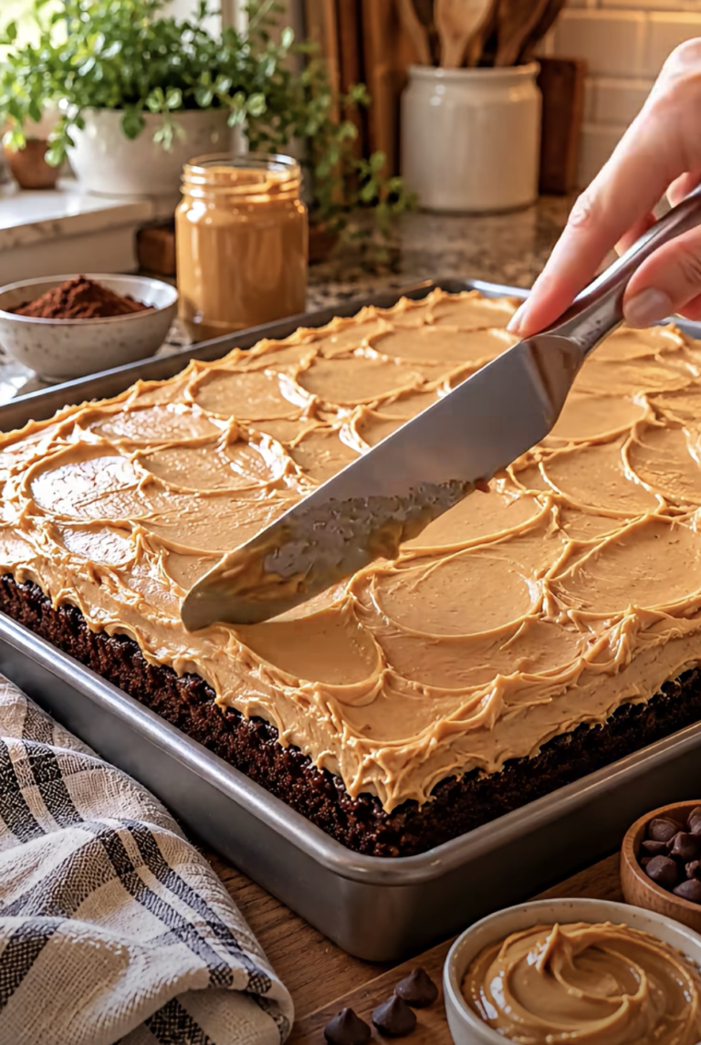Chocolate Peanut Butter Sheet Cake: Rich Chocolate Cake With Creamy Frosting