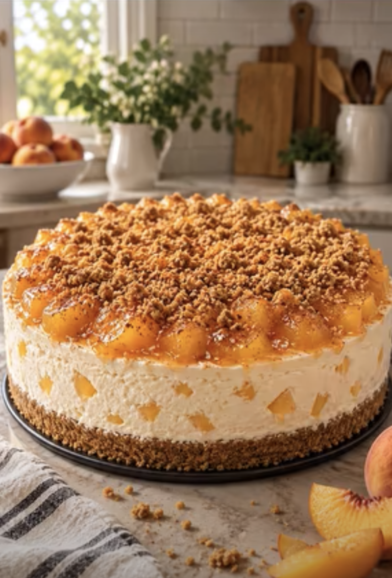 No-Bake Peach Cobbler Cheesecake: Creamy Layered Peach Dessert