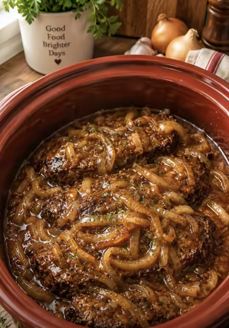 Slow Cooker Salisbury Steak with Caramelized Onion Gravy