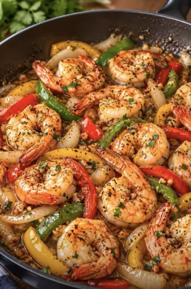 Garlic Butter Seafood Skillet with Shrimp, Peppers & Onions