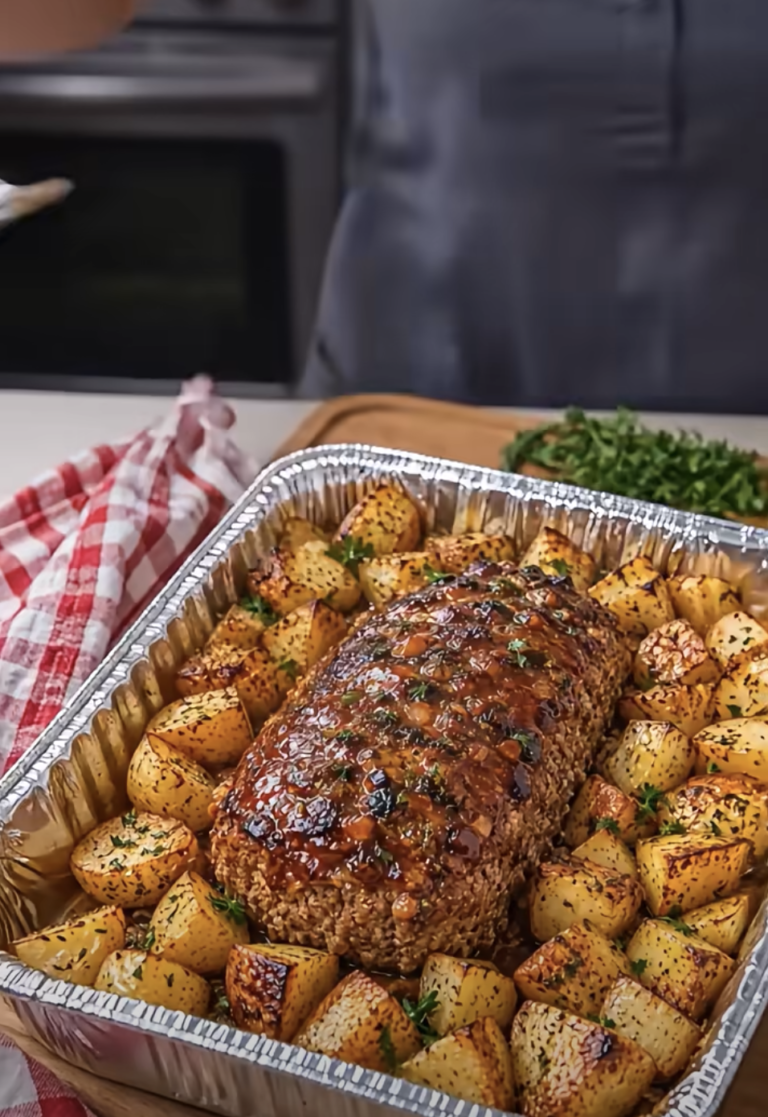 Classic Glazed Meatloaf with Roasted Potatoes