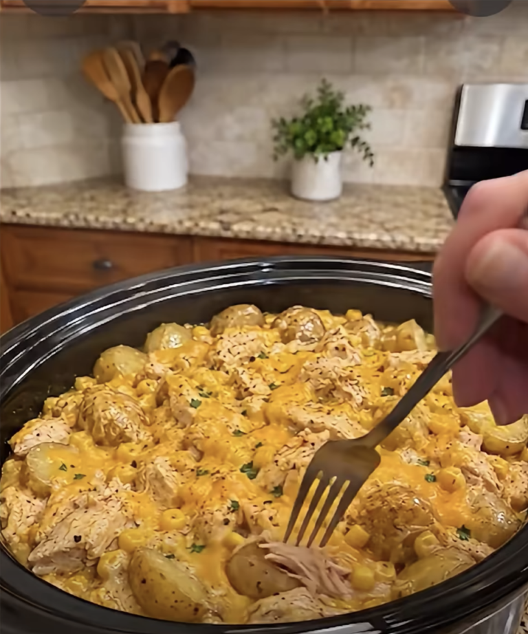 Crockpot Creamy Cheddar Chicken, Corn & Baby Potatoes