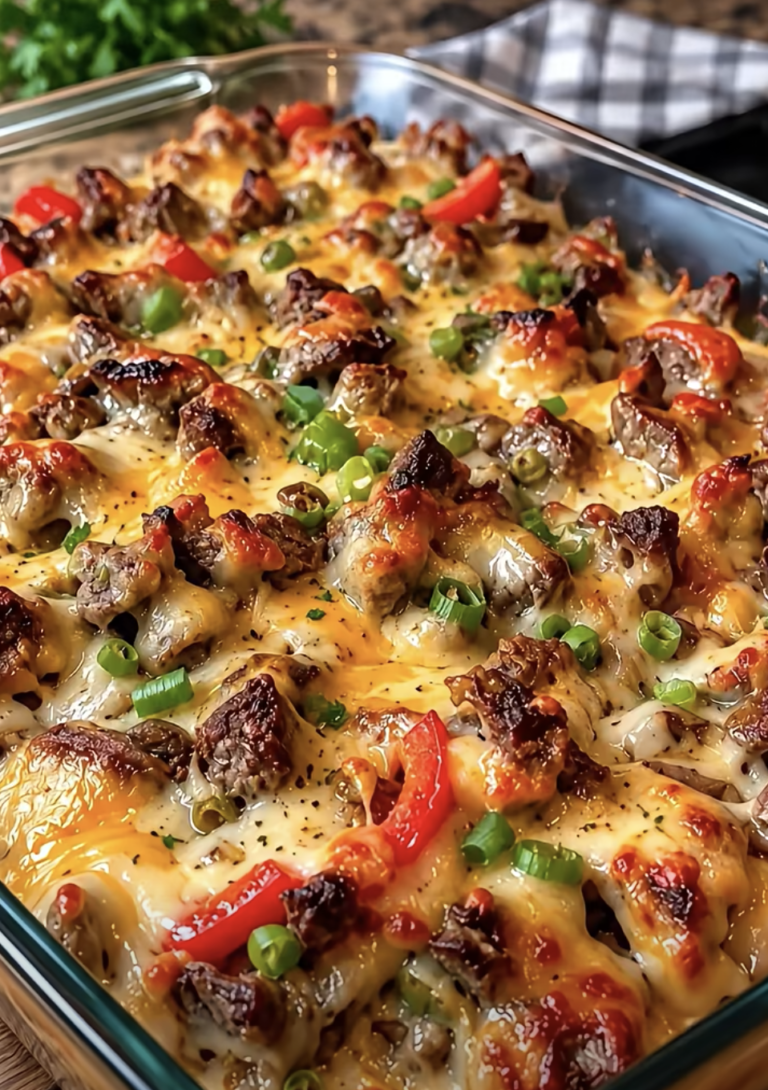 Philly Cheesesteak Casserole – Cheesy, Creamy & Loaded with Flavor!
