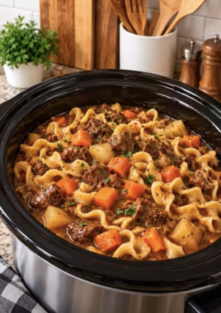 Slow Cooker Beef Stew Noodles – Easy 3-Ingredient Comfort Food!