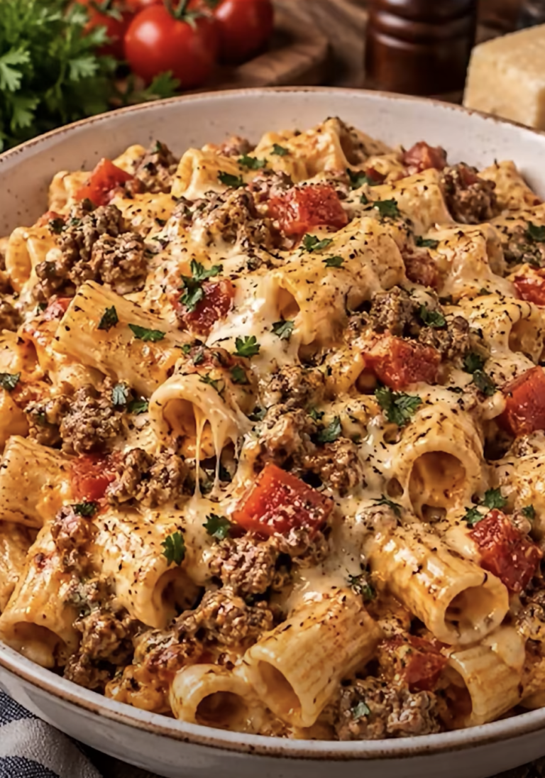 Creamy Cheesy Beef Rigatoni
