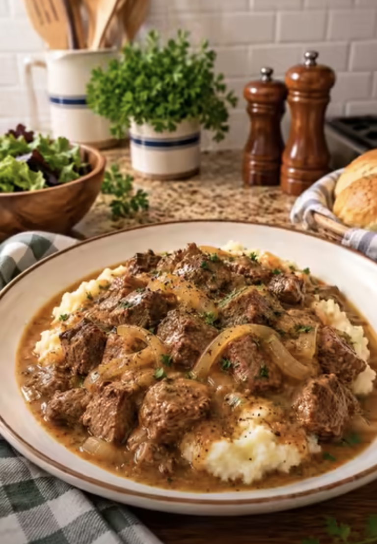 Old-Fashioned Beef Tips and Gravy