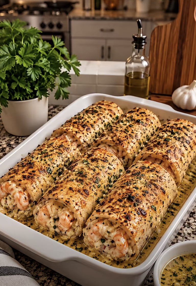 Creamy Garlic Parmesan Shrimp Roll-Ups