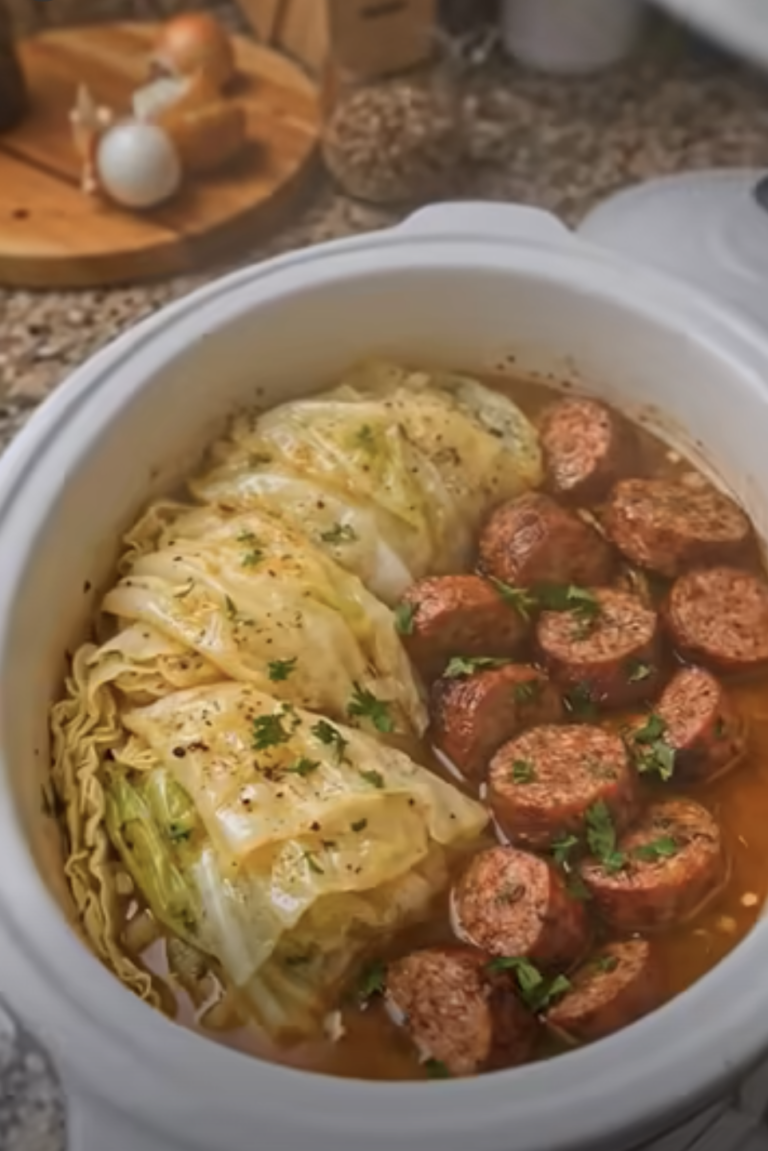 Slow Cooker Cabbage and Beef Smoked Sausage