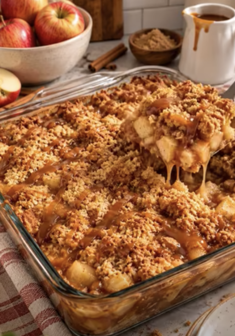 Caramel Apple Dump Cake – Easy Gooey Dessert With Buttery Cake Topping