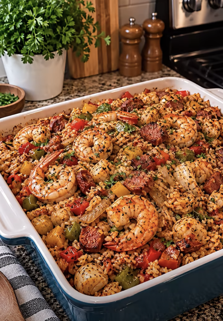 Seafood Dirty Rice with Turkey Bacon and Chicken Ham – Easy Cajun One-Pan Dinner