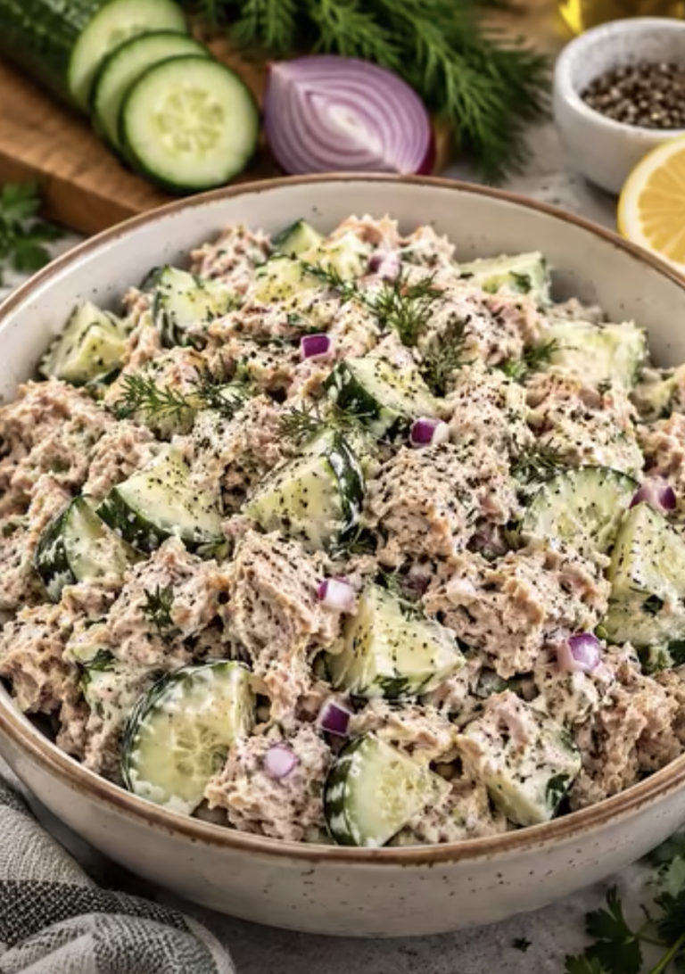 High-Protein Creamy Tuna Cucumber Salad – Easy, Fresh & Healthy Lunch