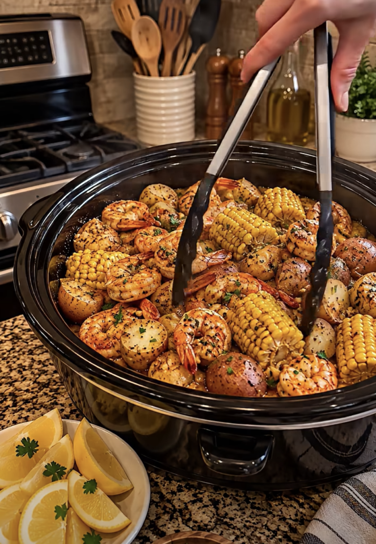 Slow Cooker Garlic Butter Shrimp Boil with Corn and Potatoes