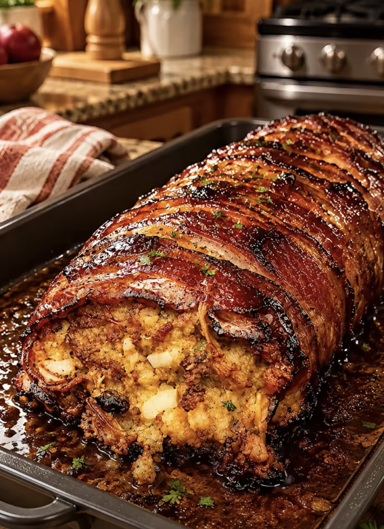 Bacon-Wrapped Stuffing Roll — Crispy, Savory & Packed with Flavor!