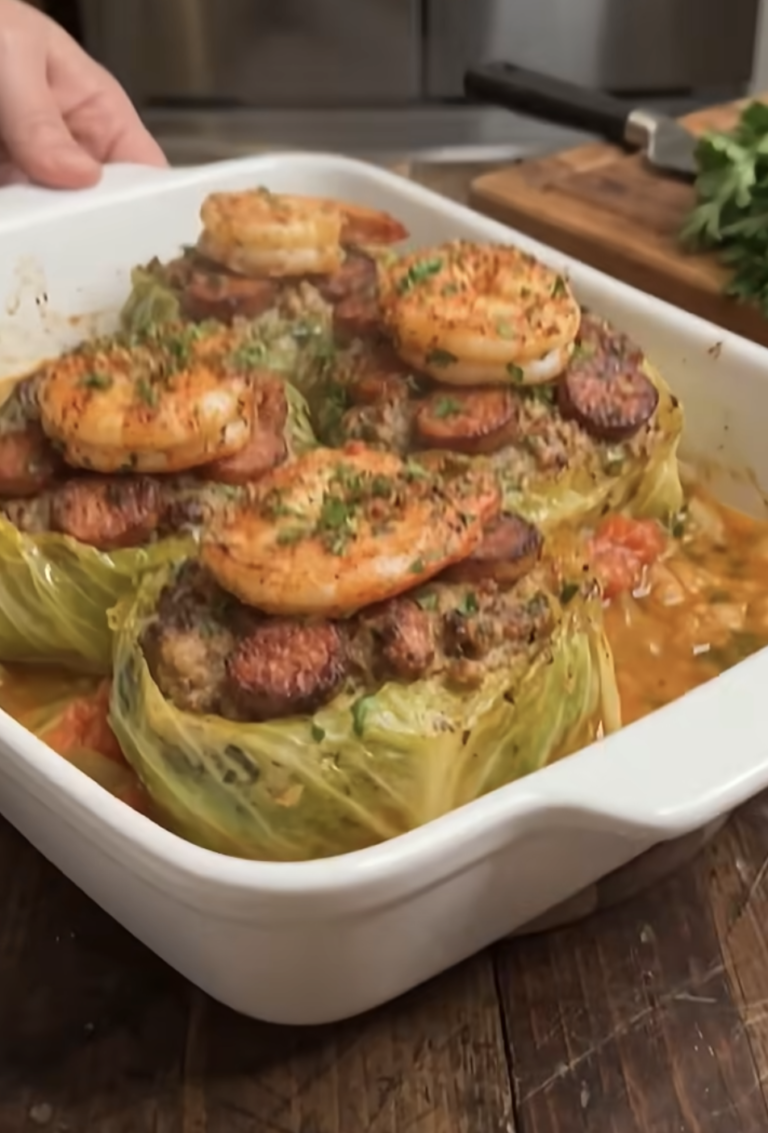 Cajun Shrimp and Beef Sausage Stuffed Cabbage – Bold, Juicy & Flavor-Packed