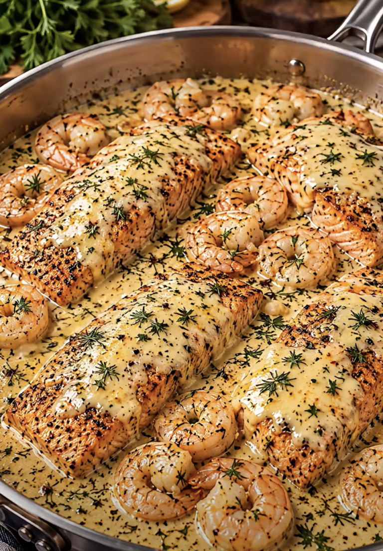 Creamy Herb Shrimp and Salmon Skillet: An Easy Seafood Dinner