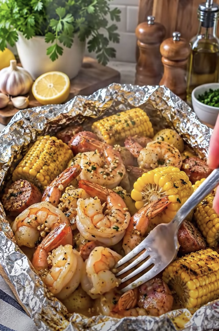 Garlic Butter Shrimp Foil Packets with Corn and Potatoes