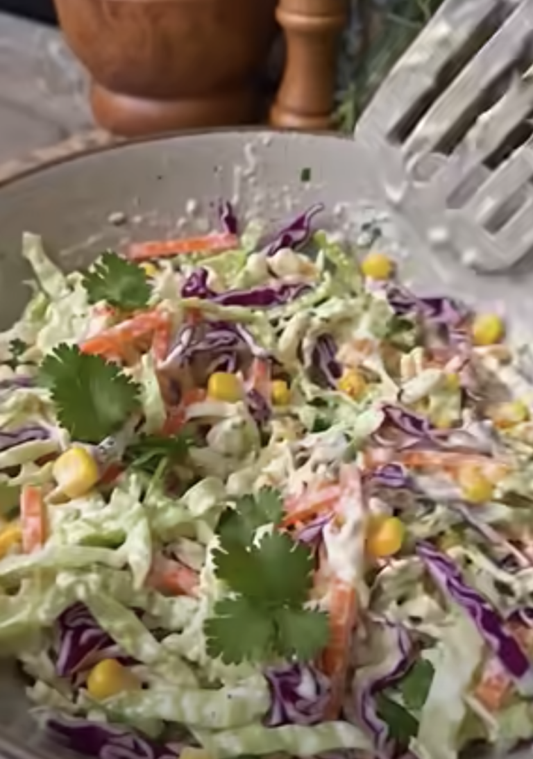 Creamy Corn & Crunchy Coleslaw Salad with Crispy Turkey Bacon – Easy Summer Side Dish