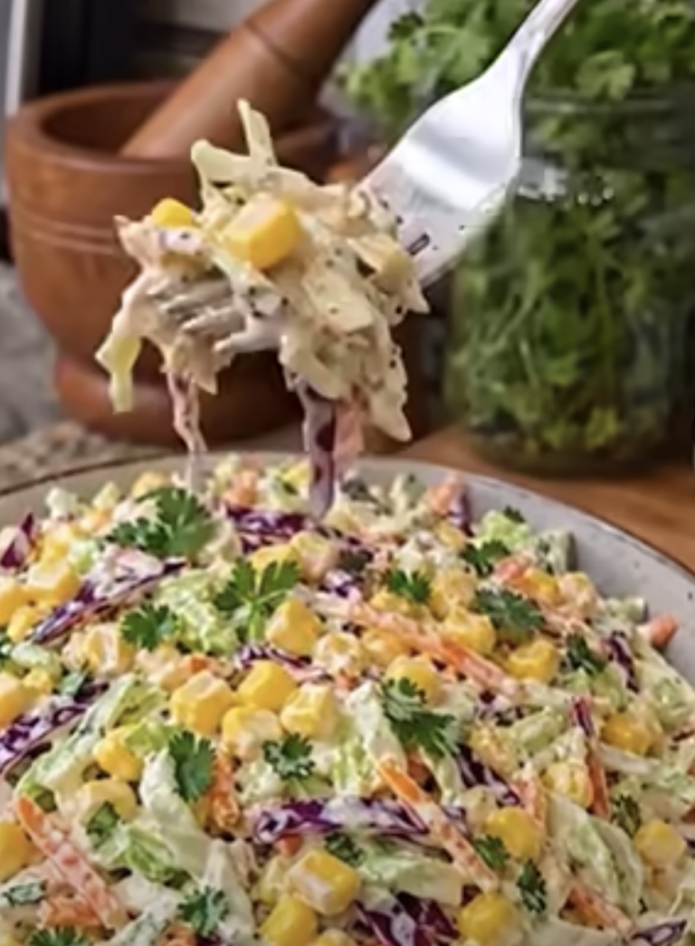 Creamy Corn & Crunchy Coleslaw Salad with Turkey Bacon – Easy Summer Side Dish