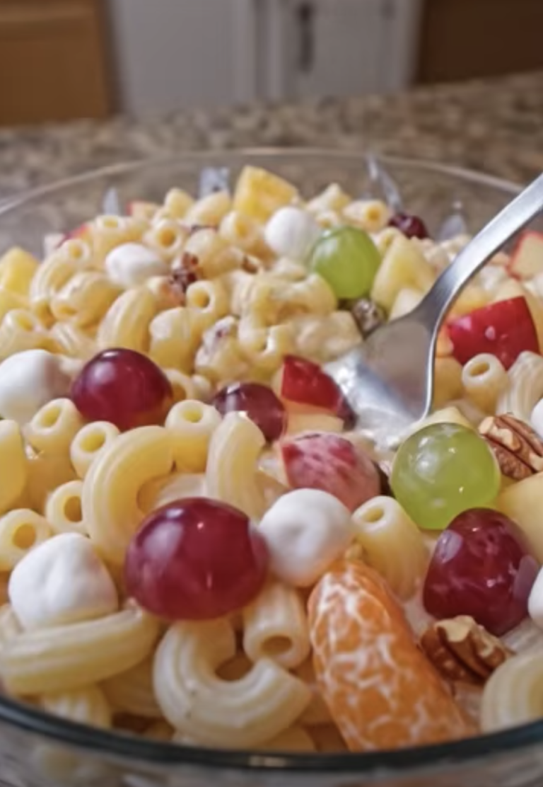 Creamy Macaroni Fruit Salad with Crispy Turkey Bacon – Easy Sweet and Savory Recipe