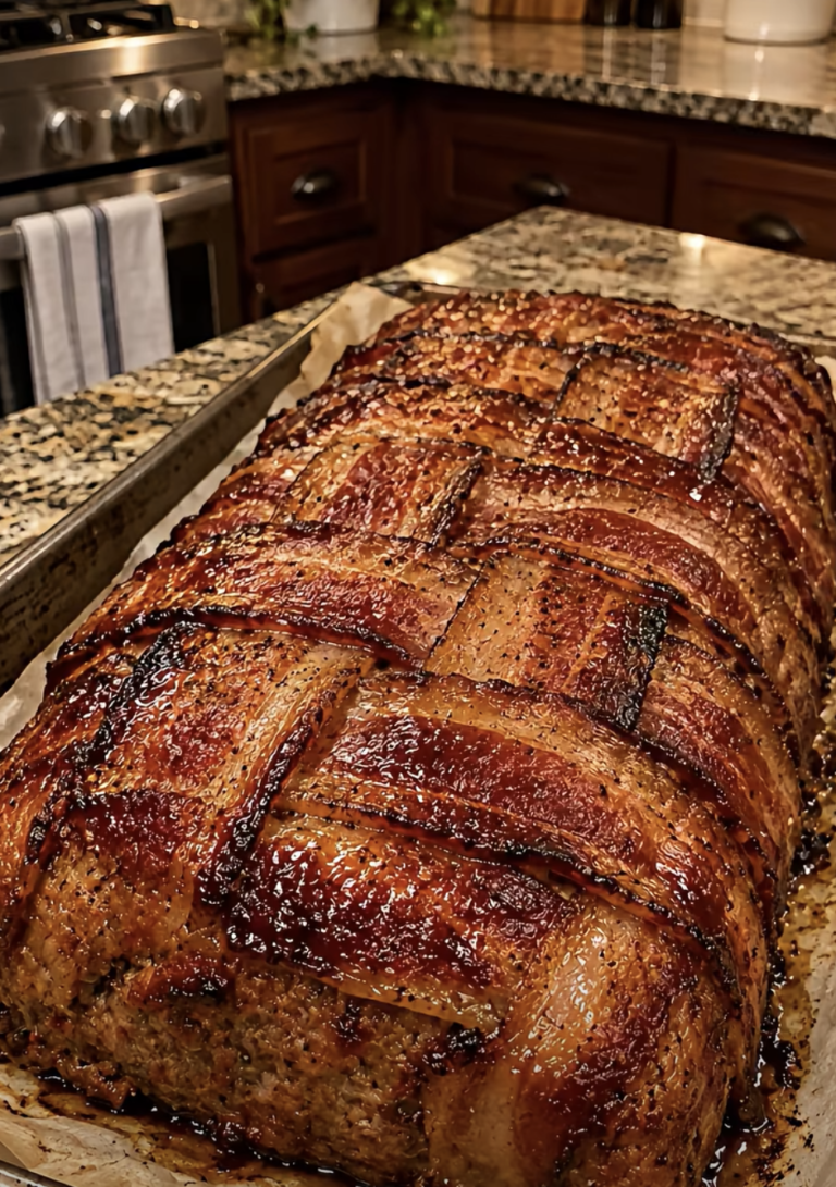 Bacon-Wrapped Beef Meatloaf – Juicy, Smoky, and Easy Homemade Dinner