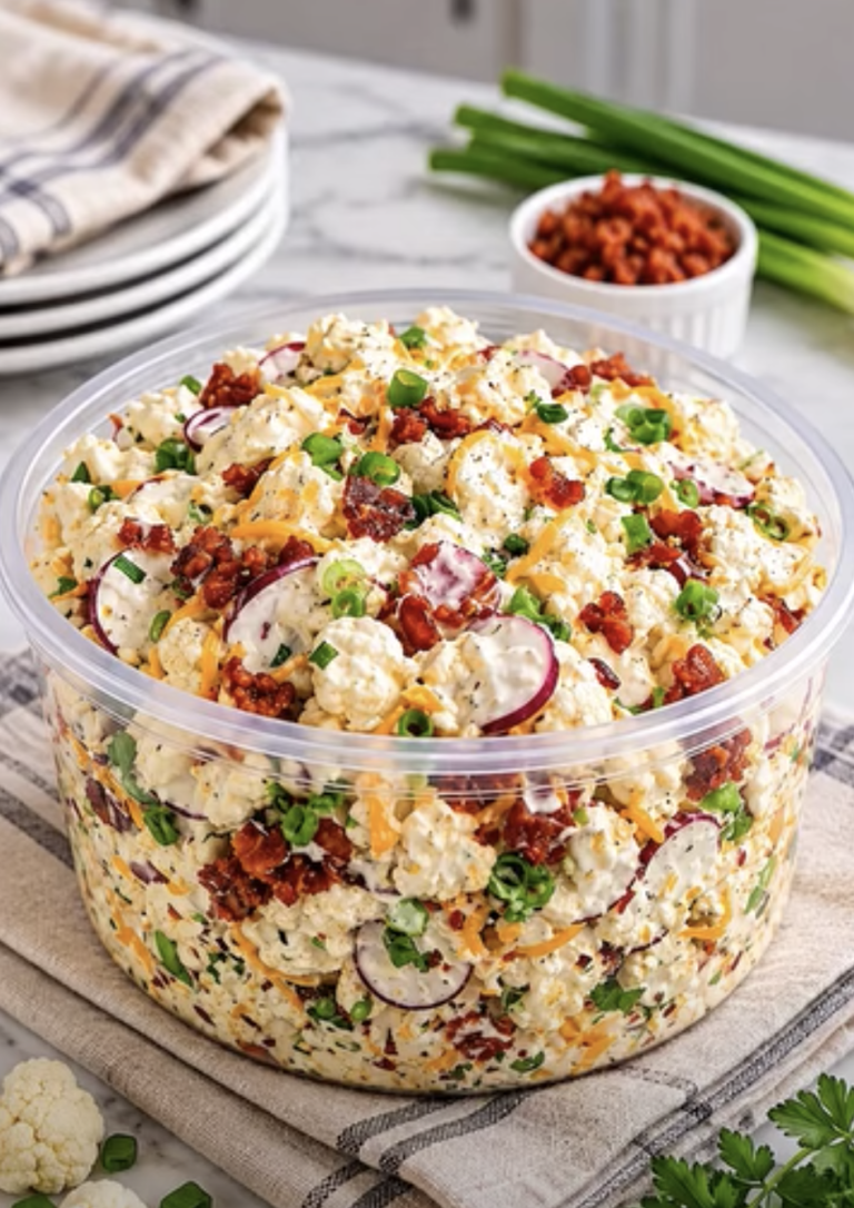 Loaded Cauliflower Salad: Easy Creamy Low-Carb Recipe with Bacon and Cheese