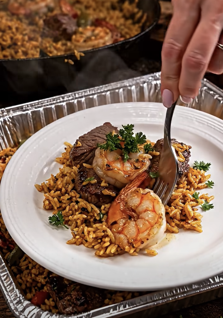 Southern Garlic Butter Shrimp & Steak Rice Skillet – Easy, Flavorful One-Pan Dinner