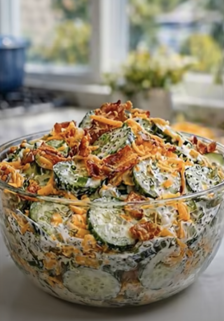 Creamy Cucumber Bacon Salad – Easy, Crunchy, and Cheesy Homemade Recipe
