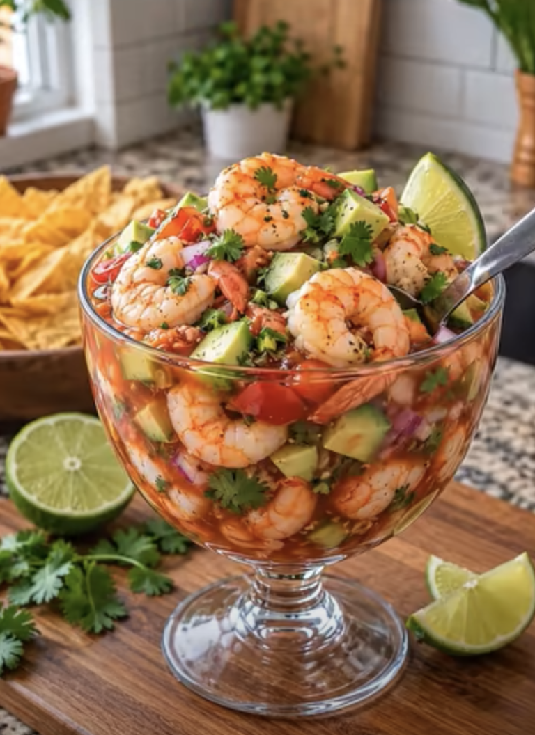 Chilled Mexican Shrimp Seafood Cocktail with Avocado – Fresh, Zesty, and Delicious