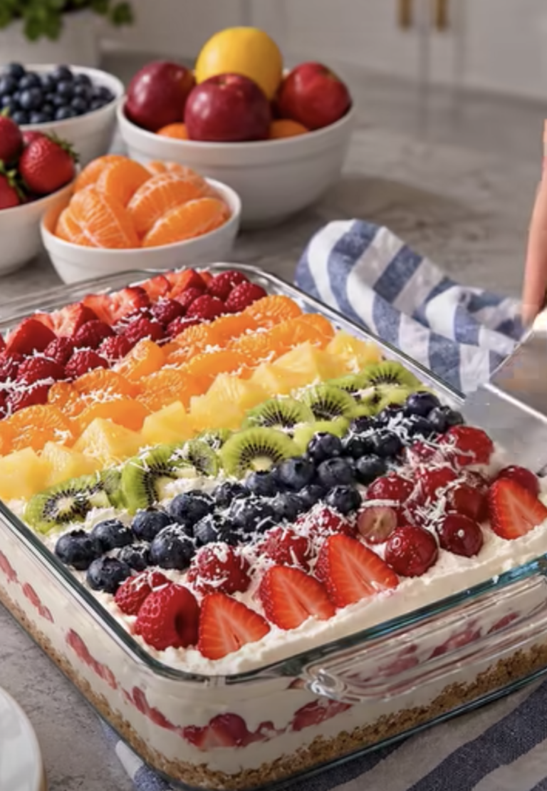 Rainbow Fruit Cheesecake Lasagna – Easy No-Bake Layered Dessert