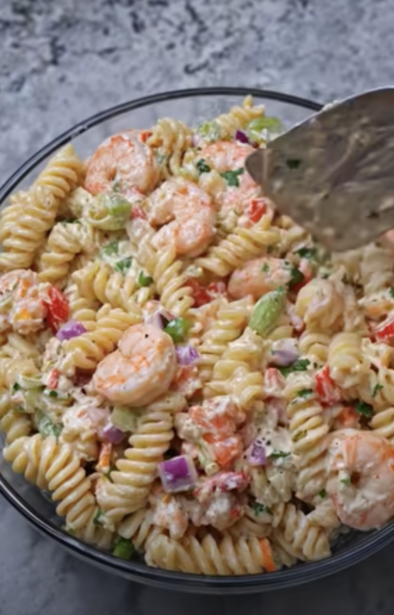 Creamy Loaded Seafood Pasta Salad Bowl – Easy Shrimp and Crab Pasta Salad