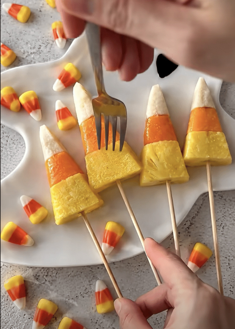 Candy Corn Fruit Kabobs – Easy Halloween Fruit Skewers